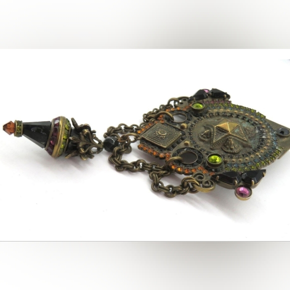 Sorrelli Antiqued Gold Toned Multi Gem Swag Brooch With Earrings, Signed VTG - Picture 5 of 12